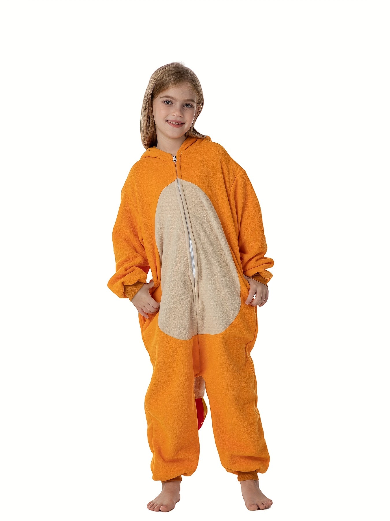 Charizard Kinderkostuum Onesie – Zachte Fleece Dierenpak met Vleugels & Capuchon – Verkleedpak voor Kinderen 4-10 Jaar