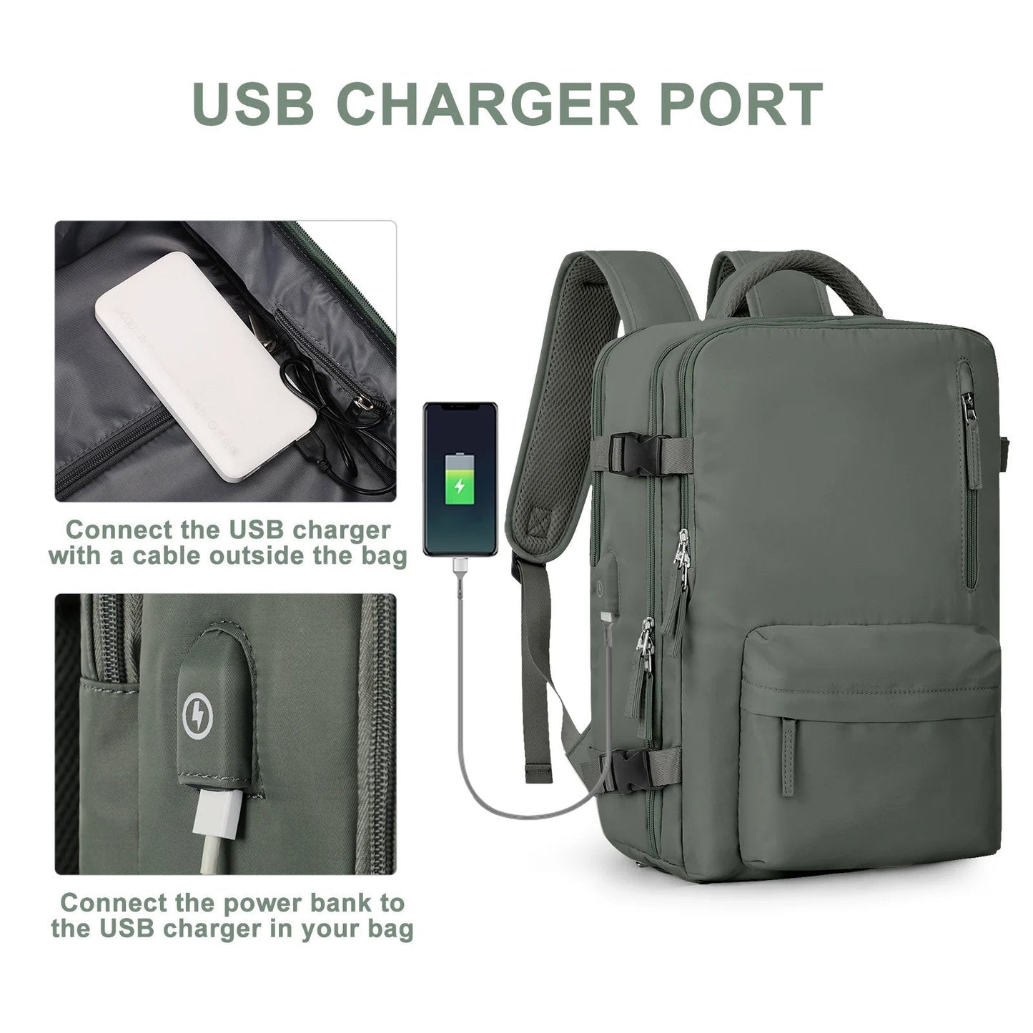 Waterdichte Reistas Rugzak met USB-Oplaadpoort en Anti-Diefstalvak – Voor op Reis, Werk of Studie