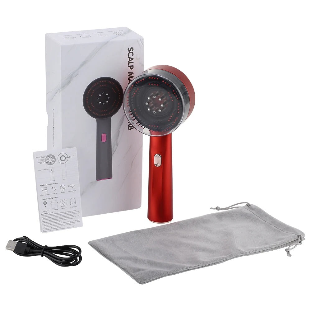 3-in-1 Elektrische Hoofdhuid Massagekam – Roodlichttherapie, Haarserum Applicator & Trilmassage voor Haarverzorging