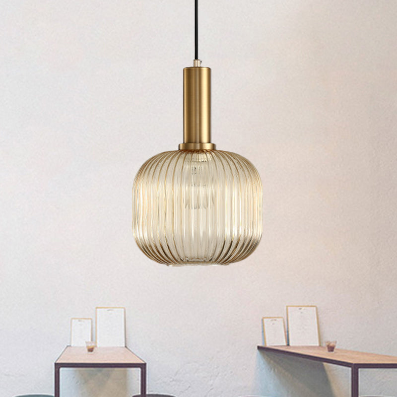 Zwarte/Gouden Moderne Hanglamp met Ribbelglas