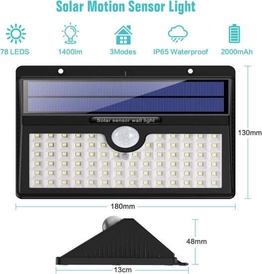 Zonnepaneel Buitenlamp met Bewegingssensor – 78 LED – IP65 Waterdicht – 4 Lichtstanden – Wandmontage