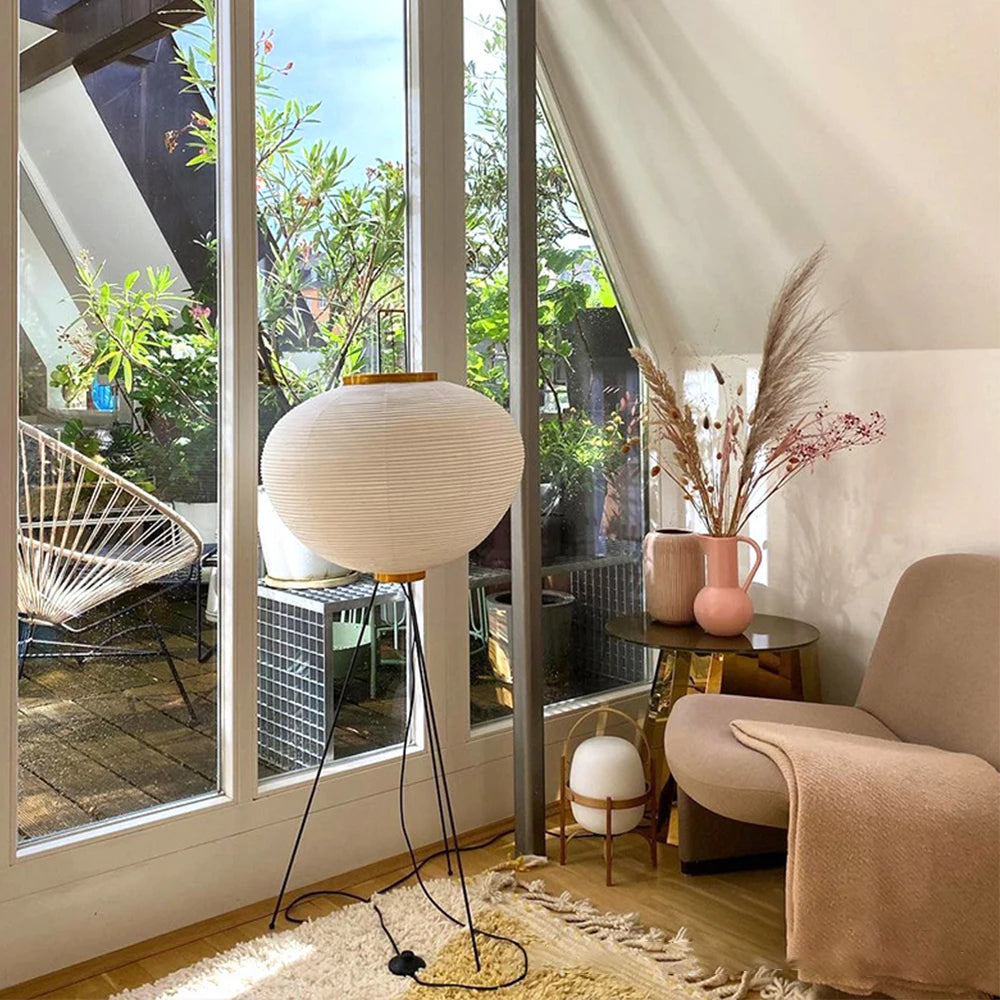 Moderne Japandi Lantaarn Vloerlamp – Handgemaakt Papieren Design – E27 Fitting – 123 cm – Sfeerverlichting voor Woonkamer & Slaapkamer