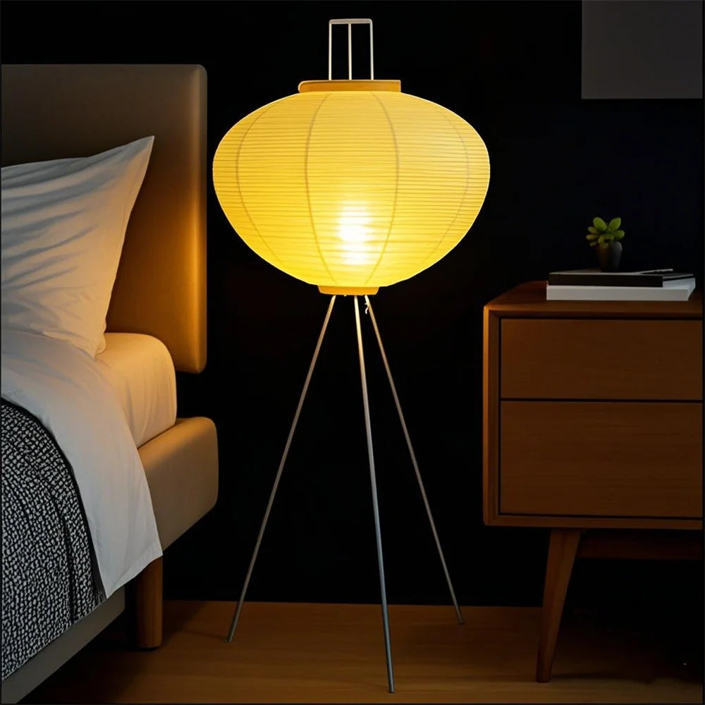 Moderne Japandi Lantaarn Vloerlamp – Handgemaakt Papieren Design – E27 Fitting – 123 cm – Sfeerverlichting voor Woonkamer & Slaapkamer