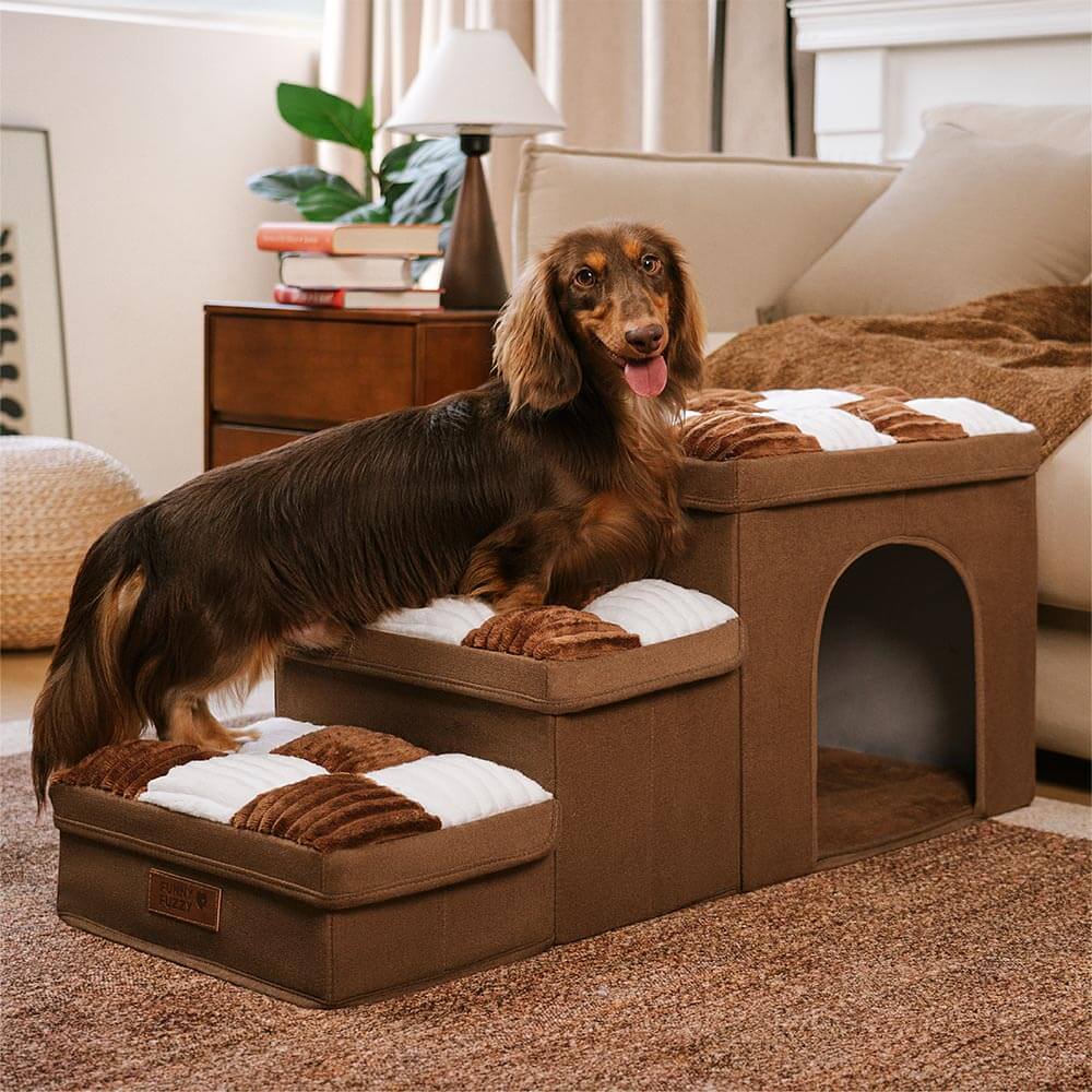 NapSteps Luxe Hondentrap met Opbergruimte – 2 of 3 Treden, Schachtdesign, Antislip & Zacht Kussen (tot 20 kg)