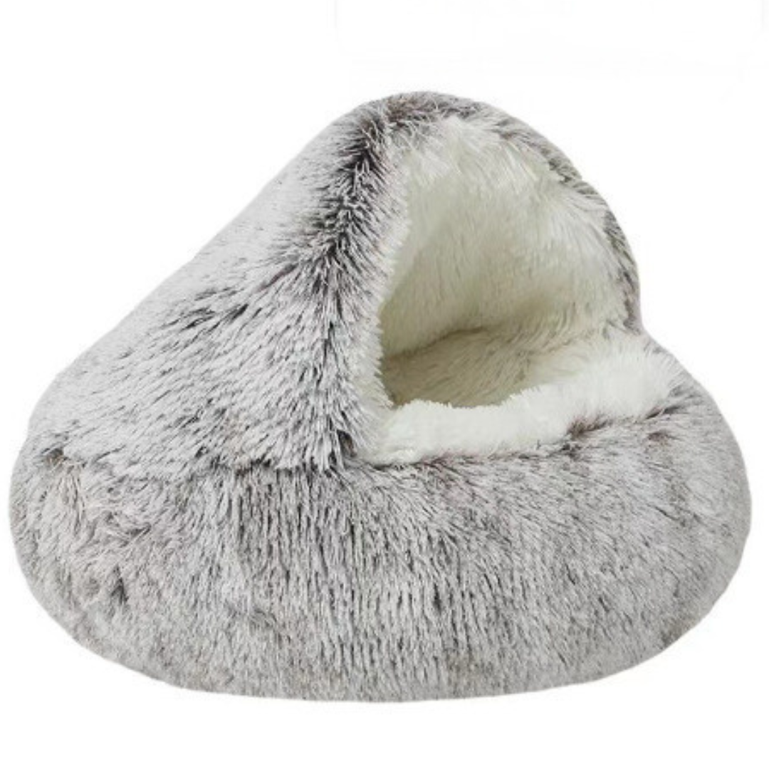 2-in-1 Kattenbed met Overkapping – Wasbaar Pluche Kattenhol voor Warmte, Comfort & Privacy