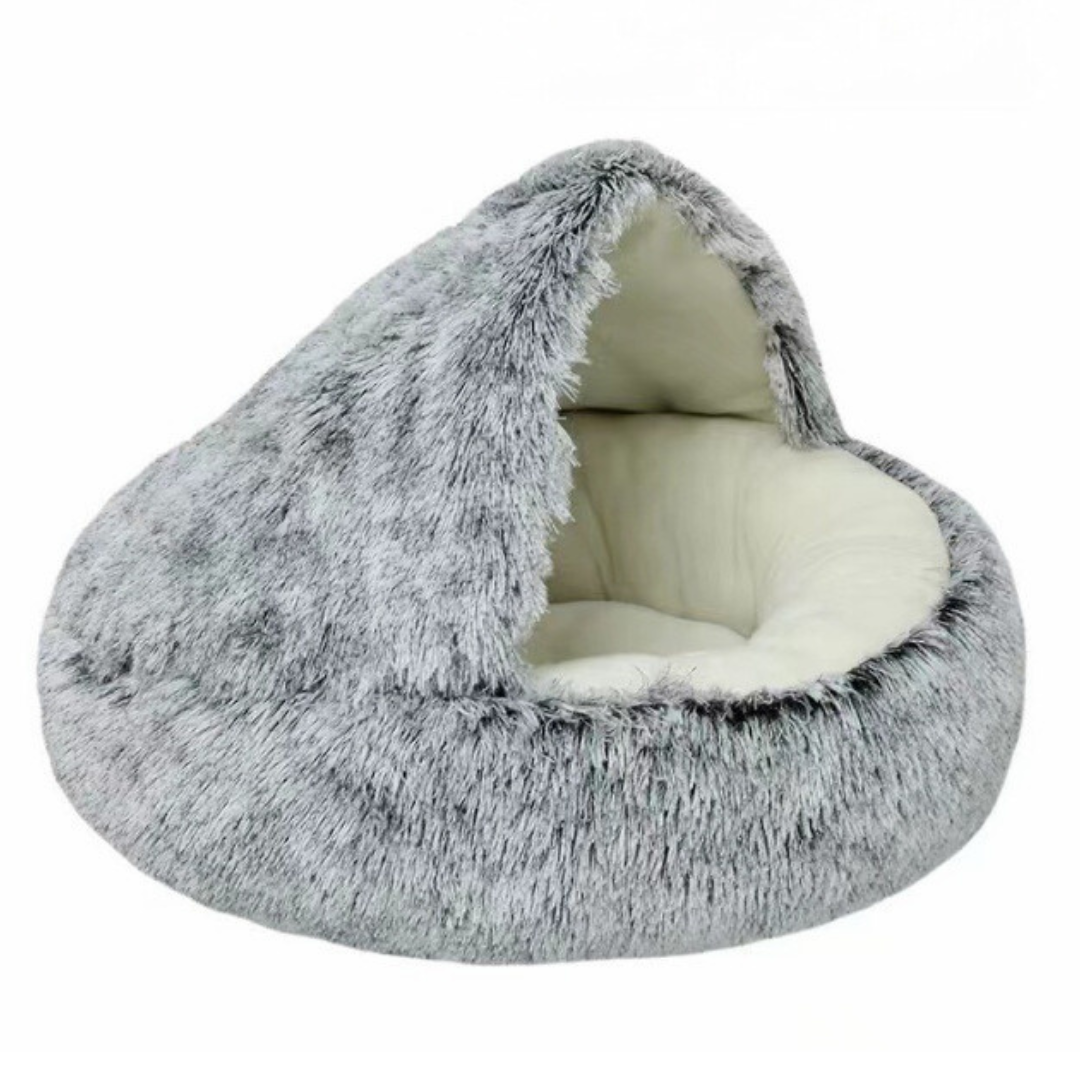 2-in-1 Kattenbed met Overkapping – Wasbaar Pluche Kattenhol voor Warmte, Comfort & Privacy