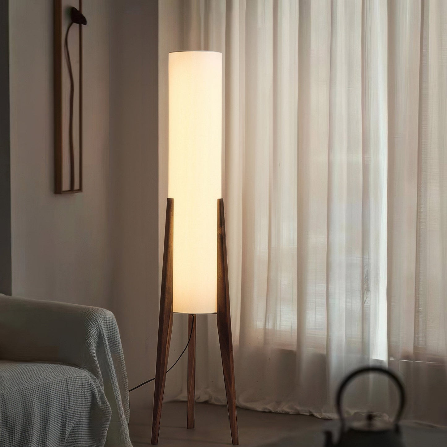 Walnoot vloerlamp Massief houten kunstlamp