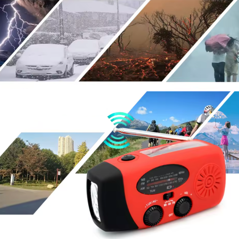 Noodradio op Zonne-energie – Met Handcrank, USB Powerbank & LED Zaklamp, AM/FM voor Outdoor en Noodsituaties
