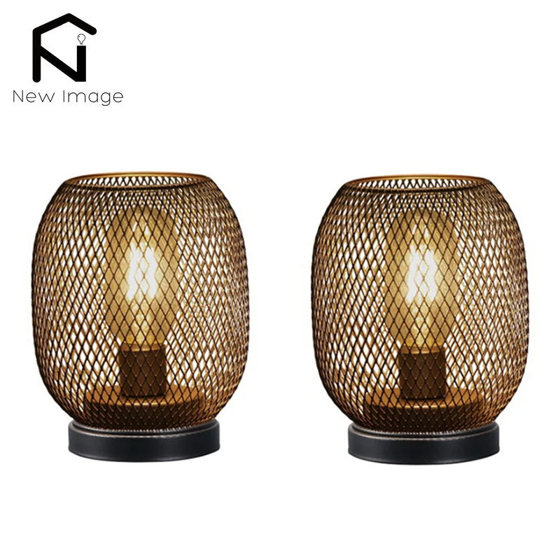 2 Stuks Metalen Kooi Tafellamp Ronde Vormige Led Lantaarn Batterij Aangedreven Draadloze Lamp Voor Bruiloften