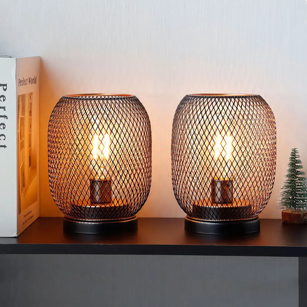2 Stuks Metalen Kooi Tafellamp Ronde Vormige Led Lantaarn Batterij Aangedreven Draadloze Lamp Voor Bruiloften