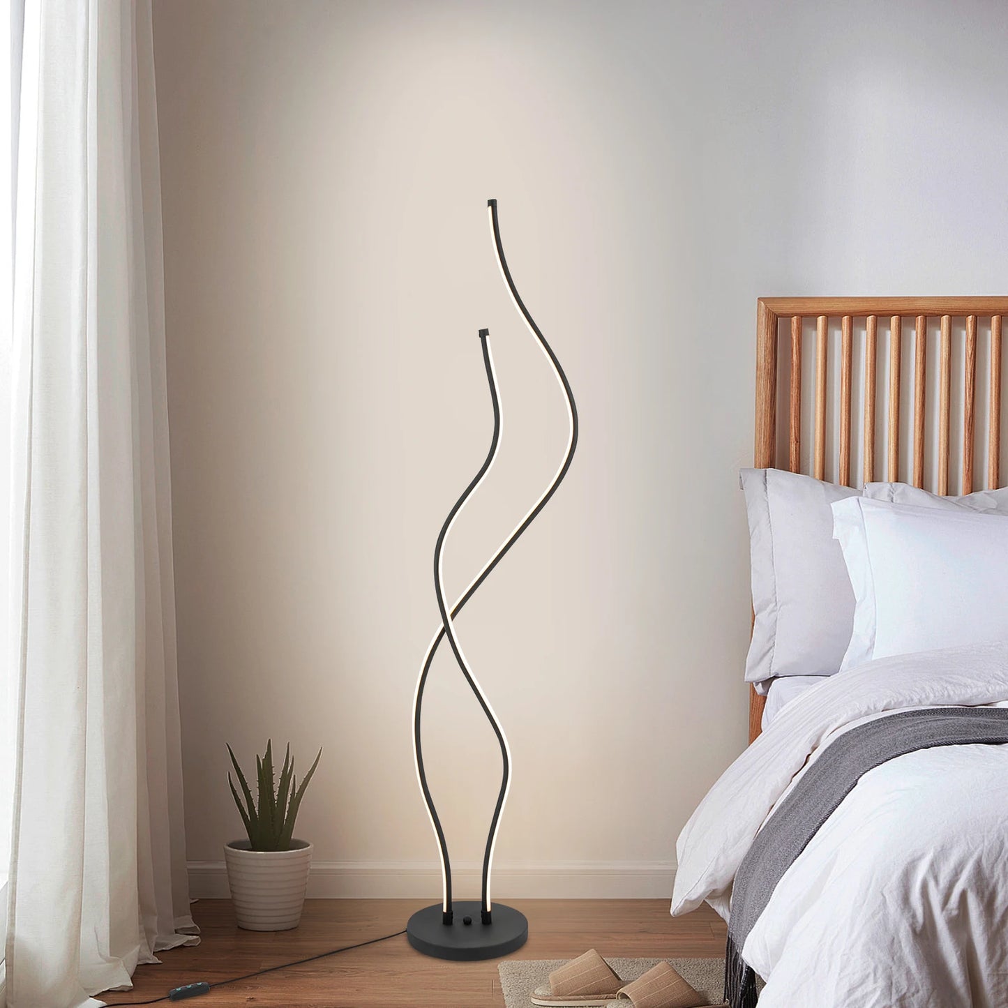 Moderne LED Spiraal Vloerlamp – Dimbare Staande Lamp – 3000K Warm Licht – 60W – Zwart Design