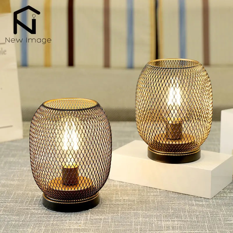 2 Stuks Metalen Kooi Tafellamp Ronde Vormige Led Lantaarn Batterij Aangedreven Draadloze Lamp Voor Bruiloften