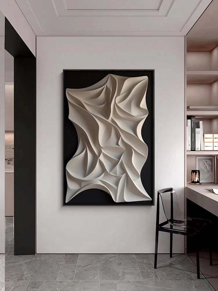 Japandi Muurdecoratie – 3D Wandornament in Neutrale Tinten – Minimalistisch & Modern