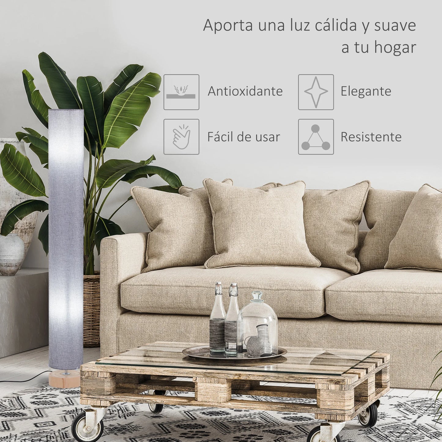 Moderne Staande Vloerlamp – Linnen Lampenkap & Houten Basis – E27 Fitting – 120 cm – Voor Woonkamer & Slaapkamer