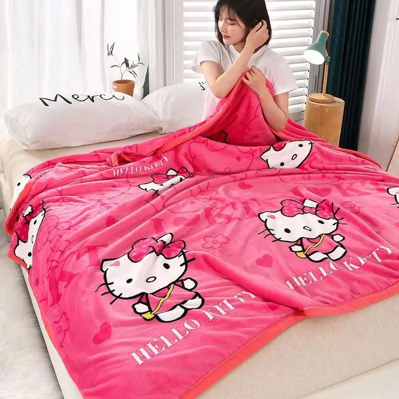 Hello Kitty Cartoon Deken Kawaii Kt Cat Home Textiel Flanel Zacht Warm Gooi Deken Beddengoed