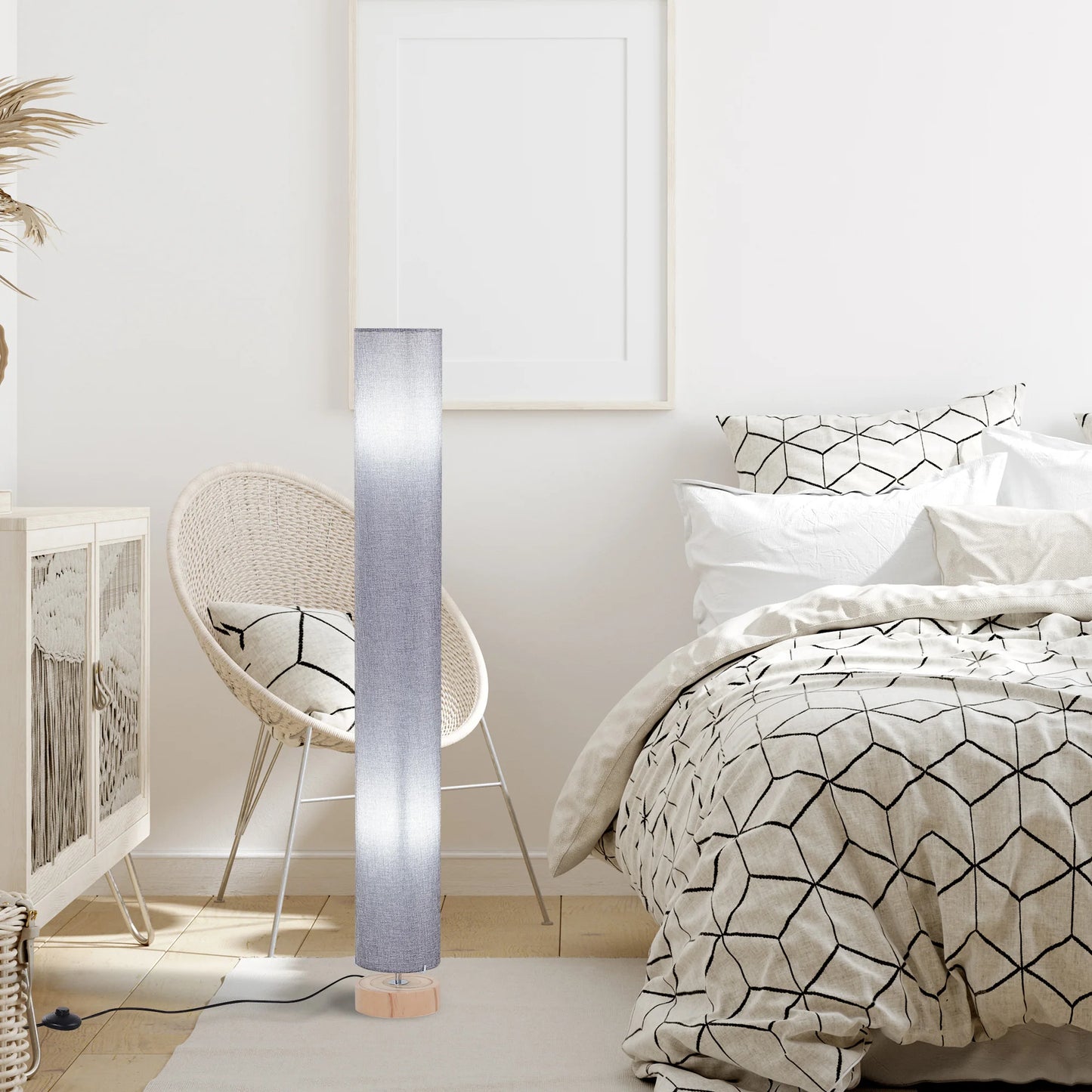 Moderne Staande Vloerlamp – Linnen Lampenkap & Houten Basis – E27 Fitting – 120 cm – Voor Woonkamer & Slaapkamer