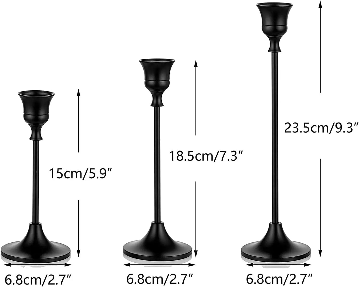Set Van 3 Vintage Elegante Metalen En Aluminium Tafelblad Kandelaars