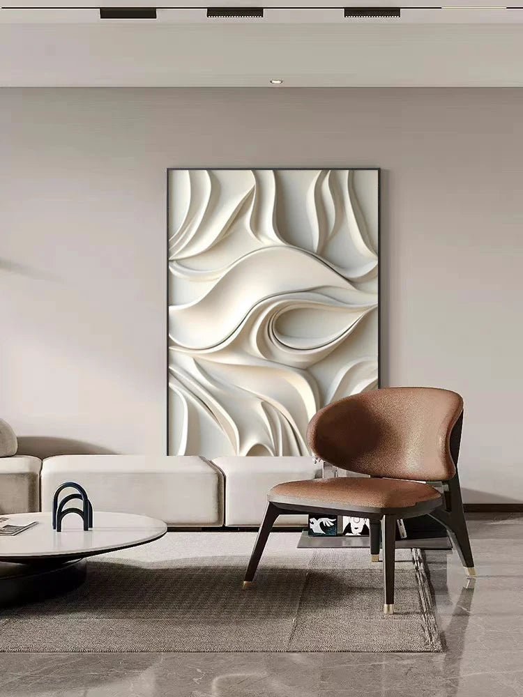 Japandi Muurdecoratie – 3D Wandornament in Neutrale Tinten – Minimalistisch & Modern