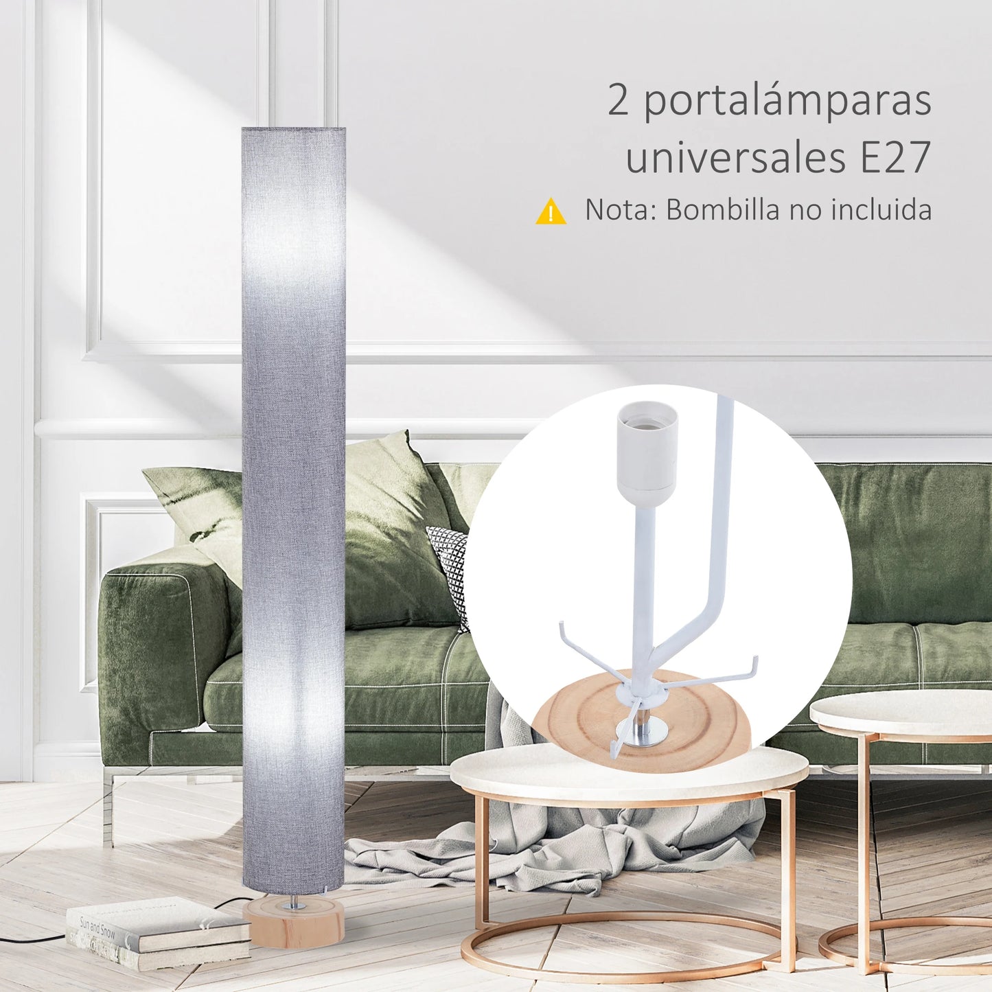 Moderne Staande Vloerlamp – Linnen Lampenkap & Houten Basis – E27 Fitting – 120 cm – Voor Woonkamer & Slaapkamer