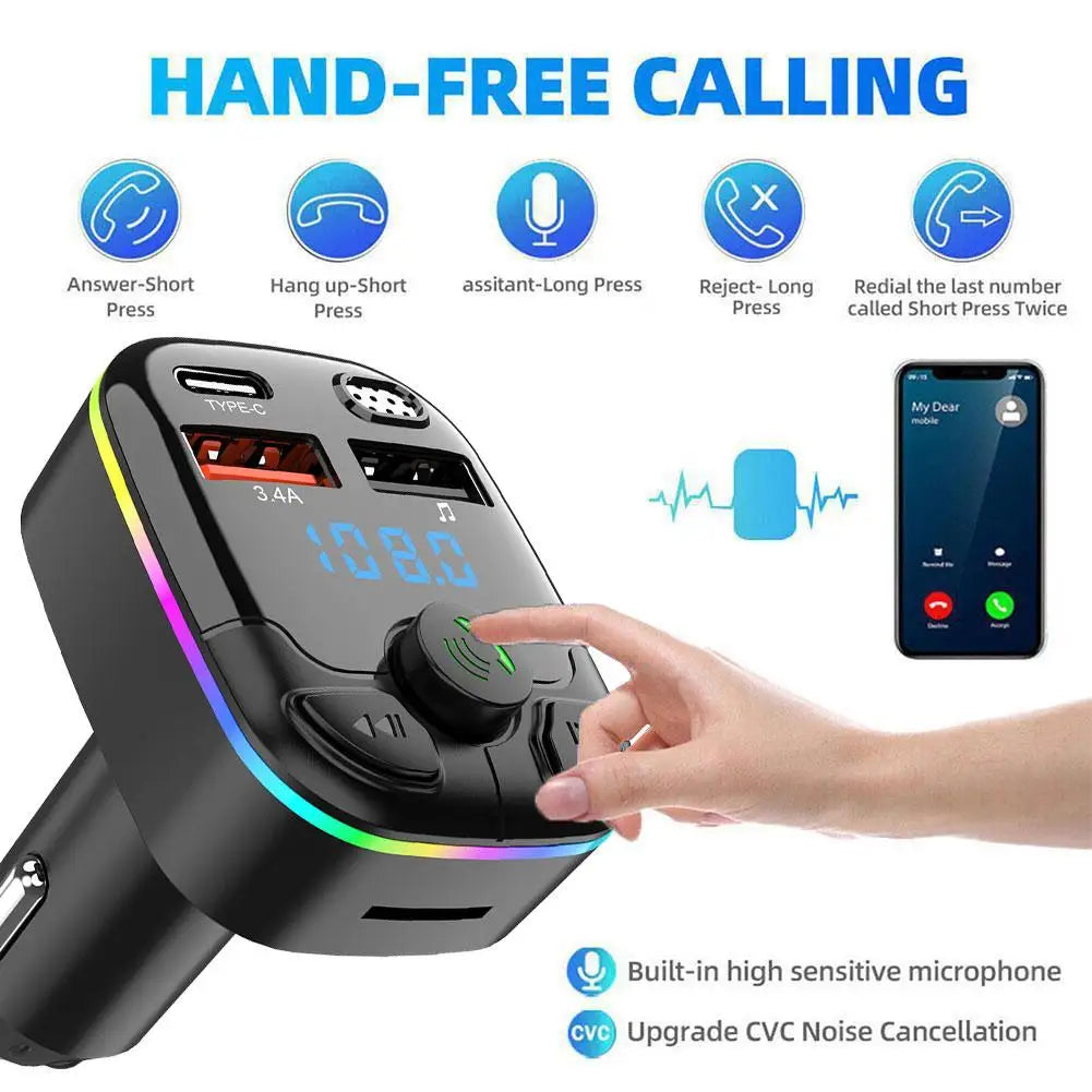 Bluetooth FM Transmitter Auto – MP3 Speler met Dubbele USB, 3.1A Snellader – Ondersteuning TF/USB – CVC Ruisonderdrukking – 12V/24V