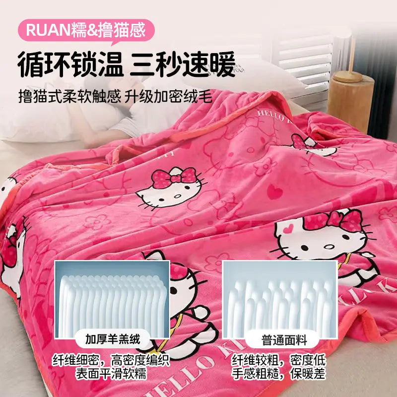 Hello Kitty Cartoon Deken Kawaii Kt Cat Home Textiel Flanel Zacht Warm Gooi Deken Beddengoed
