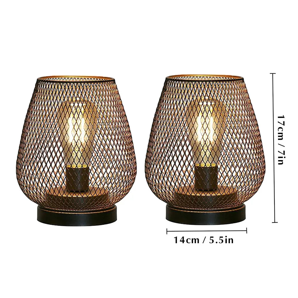2 Stuks Metalen Kooi Tafellamp Ronde Vormige Led Lantaarn Batterij Aangedreven Draadloze Lamp Voor Bruiloften