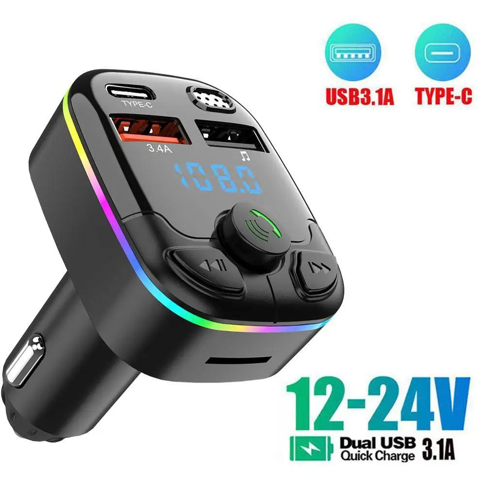 Bluetooth FM Transmitter Auto – MP3 Speler met Dubbele USB, 3.1A Snellader – Ondersteuning TF/USB – CVC Ruisonderdrukking – 12V/24V