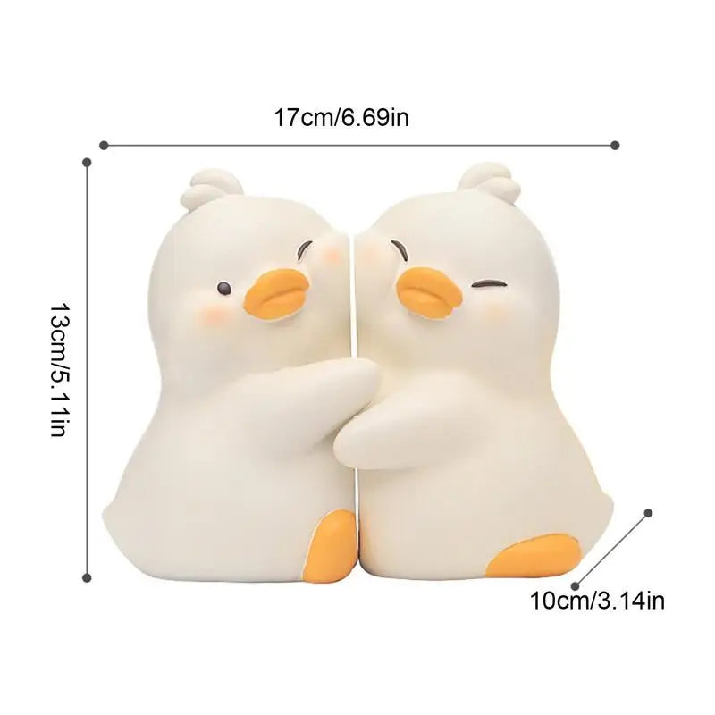 Schattige Eenden Boekensteunen – Stevig & Decoratief – 1 Paar Resin Boekenhouders – Wit/Geel – 17x13x10cm