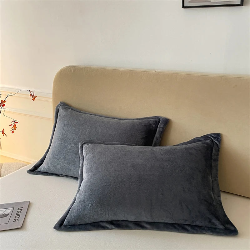 Set van 2 Fluwelen Kussenslopen – 48x74 cm, Zachte Flanel Stof met Rits, Luxe & Comfort voor Slaapkamer