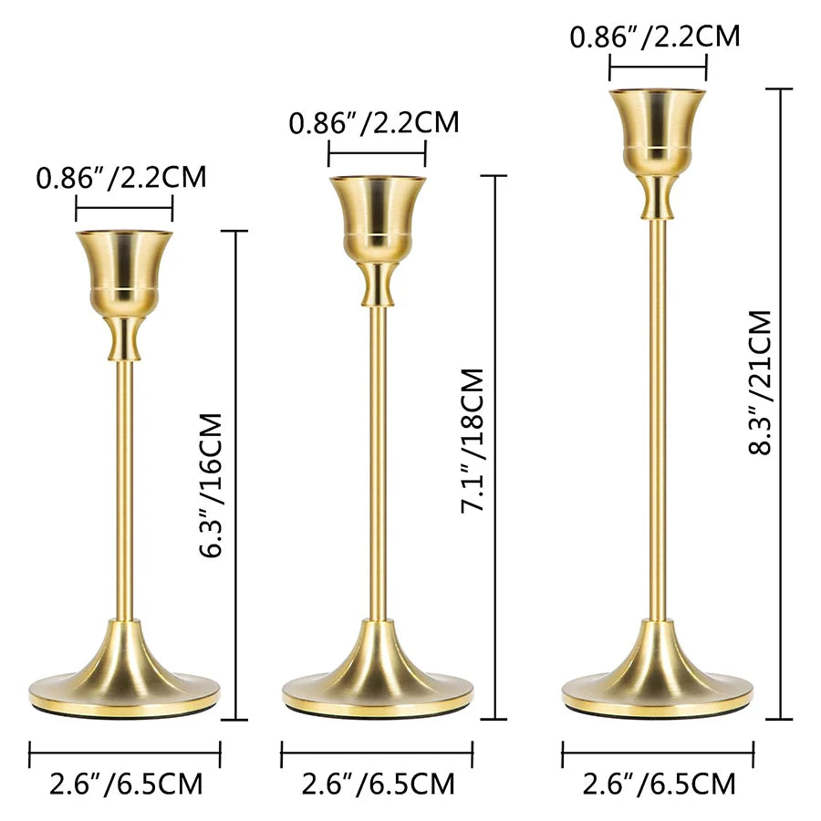 Set Van 3 Vintage Elegante Metalen En Aluminium Tafelblad Kandelaars