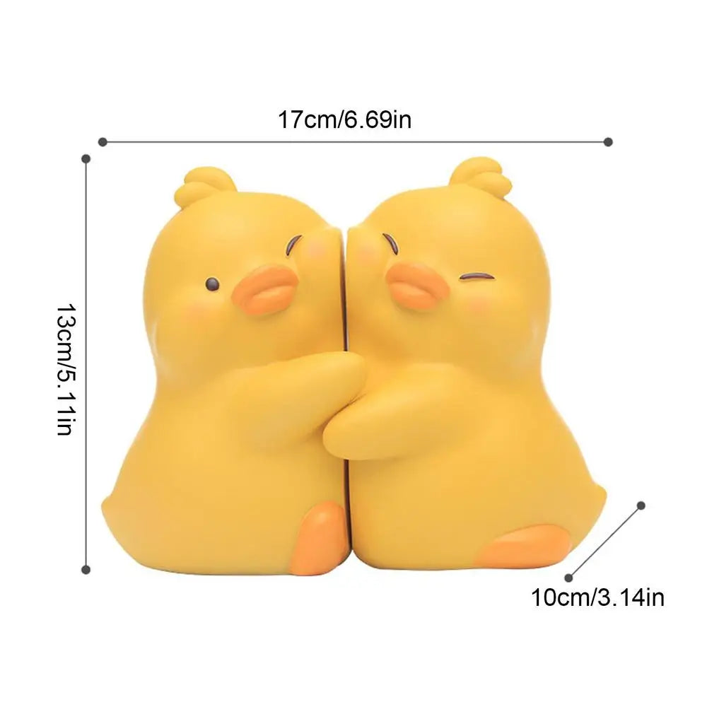 Schattige Eenden Boekensteunen – Stevig & Decoratief – 1 Paar Resin Boekenhouders – Wit/Geel – 17x13x10cm