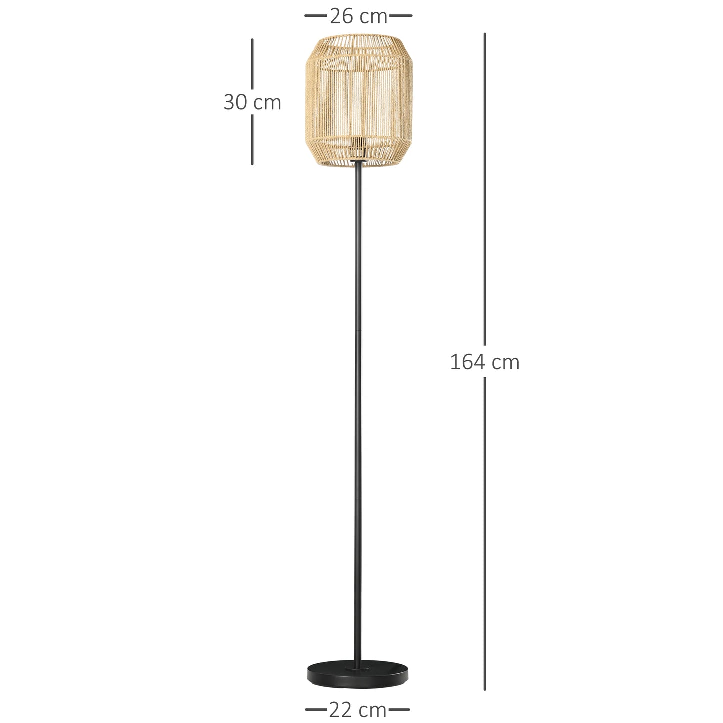 Moderne Staande Vloerlamp – Handgeweven Papieren Lampenkap – E27 Fitting – 164 cm – Voor Woonkamer & Slaapkamer