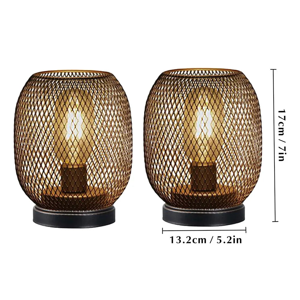 2 Stuks Metalen Kooi Tafellamp Ronde Vormige Led Lantaarn Batterij Aangedreven Draadloze Lamp Voor Bruiloften