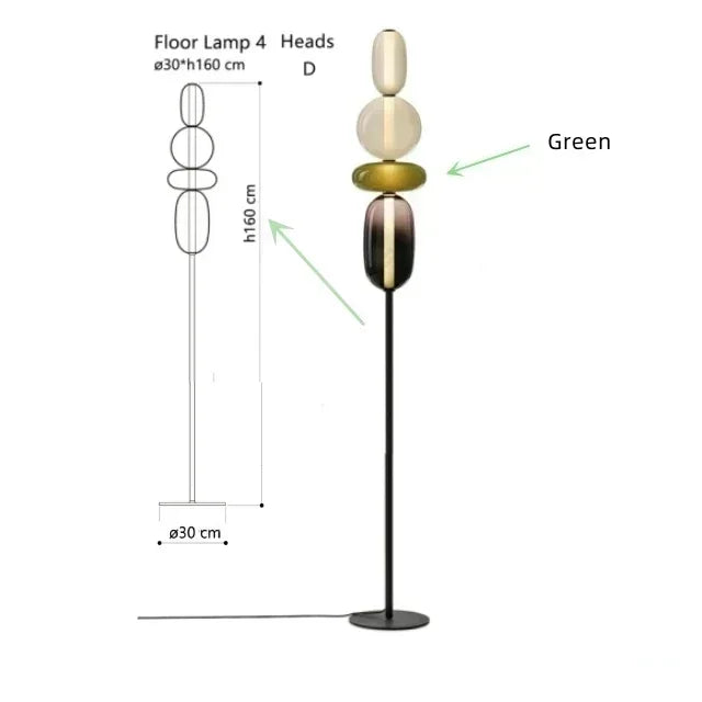 Italiaanse Design Vloerlamp – Gekleurd Glas & LED – Modern & Creatief – Voor Woonkamer, Slaapkamer & Studieruimte