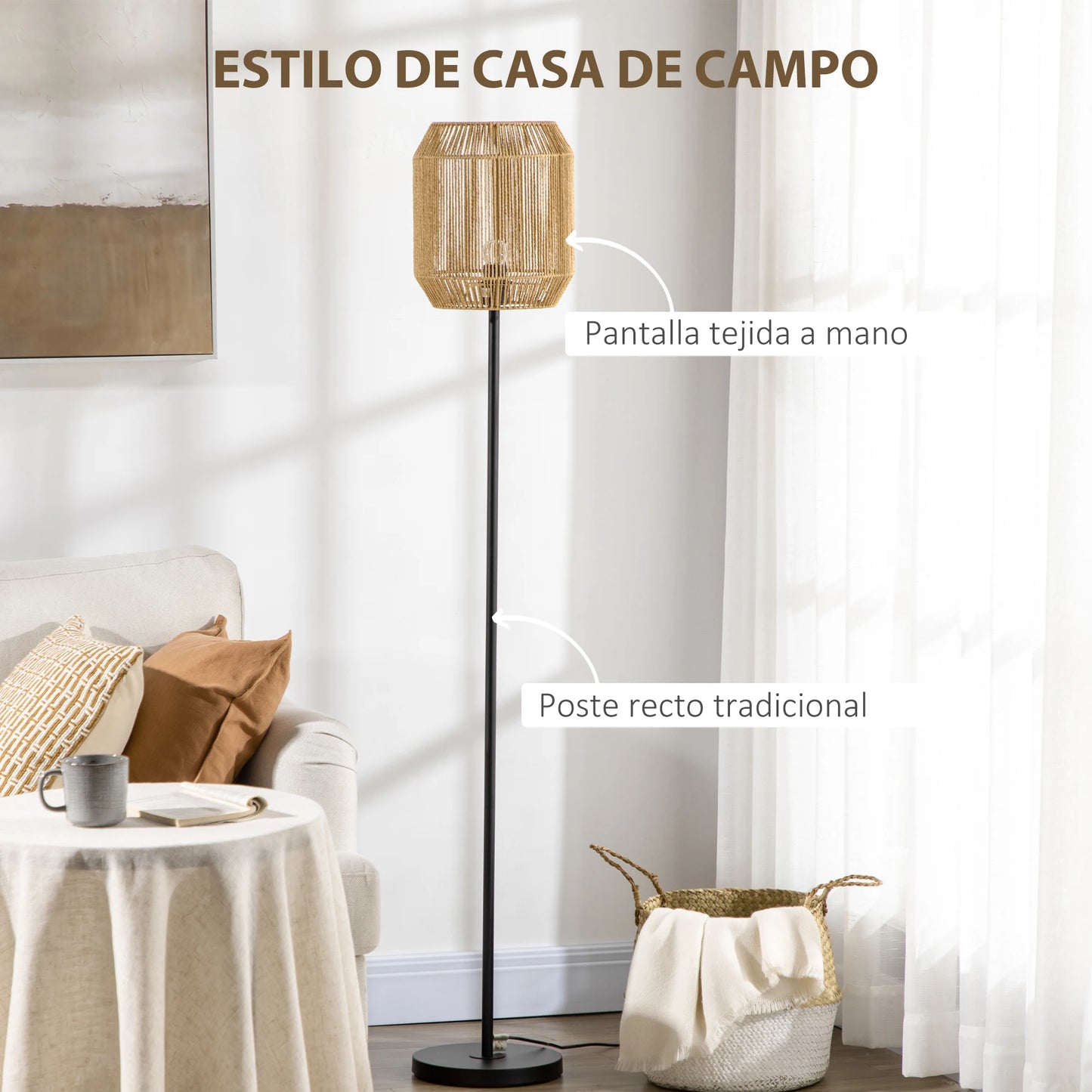Moderne Staande Vloerlamp – Handgeweven Papieren Lampenkap – E27 Fitting – 164 cm – Voor Woonkamer & Slaapkamer