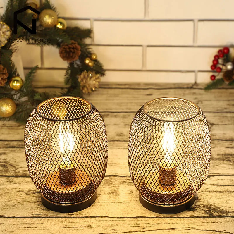 2 Stuks Metalen Kooi Tafellamp Ronde Vormige Led Lantaarn Batterij Aangedreven Draadloze Lamp Voor Bruiloften