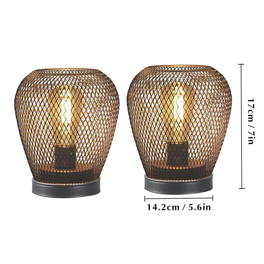 2 Stuks Metalen Kooi Tafellamp Ronde Vormige Led Lantaarn Batterij Aangedreven Draadloze Lamp Voor Bruiloften