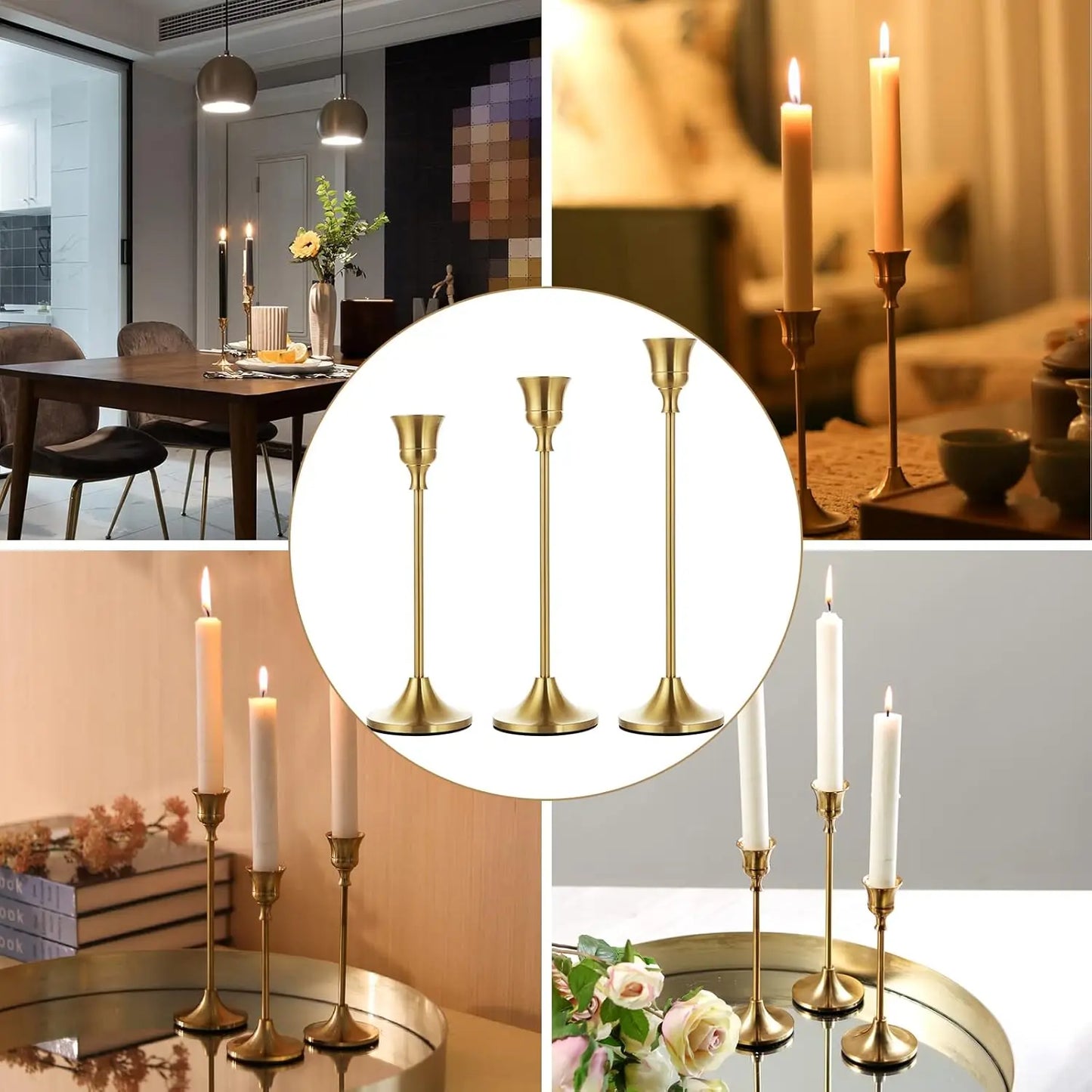 Set Van 3 Vintage Elegante Metalen En Aluminium Tafelblad Kandelaars