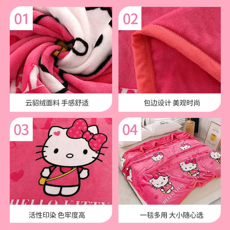 Hello Kitty Cartoon Deken Kawaii Kt Cat Home Textiel Flanel Zacht Warm Gooi Deken Beddengoed