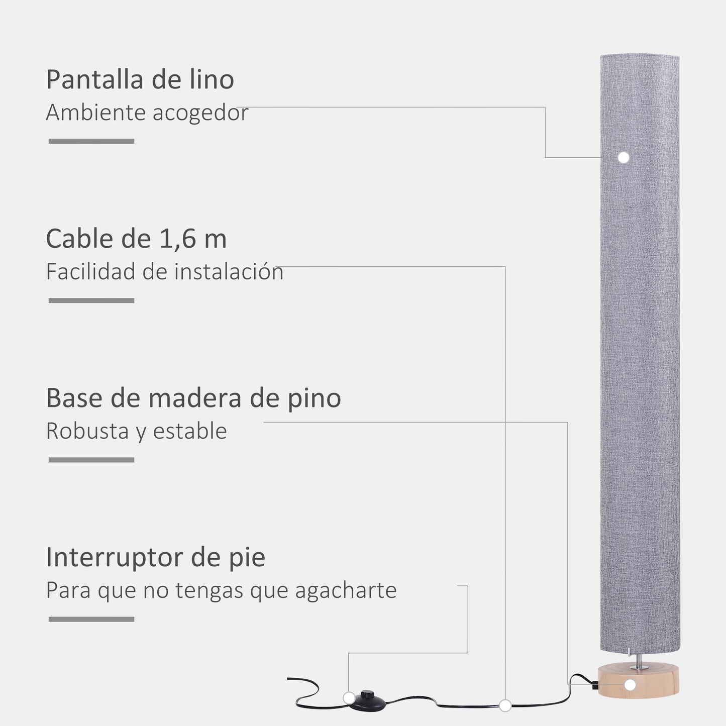 Moderne Staande Vloerlamp – Linnen Lampenkap & Houten Basis – E27 Fitting – 120 cm – Voor Woonkamer & Slaapkamer