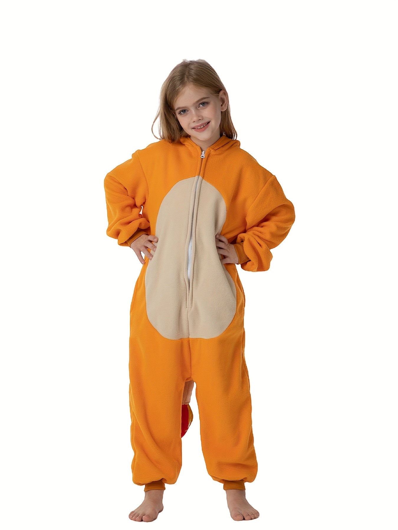 Charizard Kinderkostuum Onesie – Zachte Fleece Dierenpak met Vleugels & Capuchon – Verkleedpak voor Kinderen 4-10 Jaar