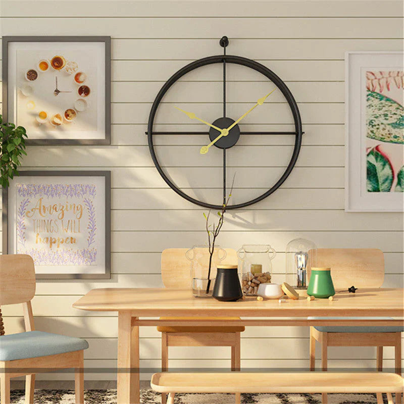 IronClock XL Wandklok 52 cm – Minimalistisch Industrieel Design | Stille Quartz Beweging | Zwart of Zwart-Goud | Metalen Klok voor Woonkamer, Kantoor & Keuken