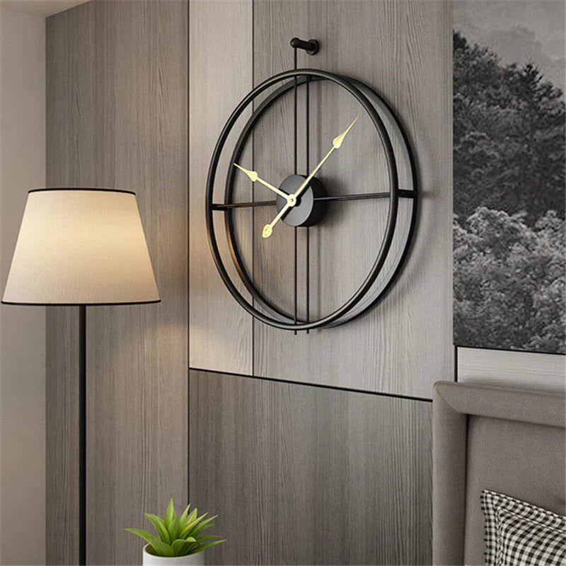 IronClock XL Wandklok 52 cm – Minimalistisch Industrieel Design | Stille Quartz Beweging | Zwart of Zwart-Goud | Metalen Klok voor Woonkamer, Kantoor & Keuken