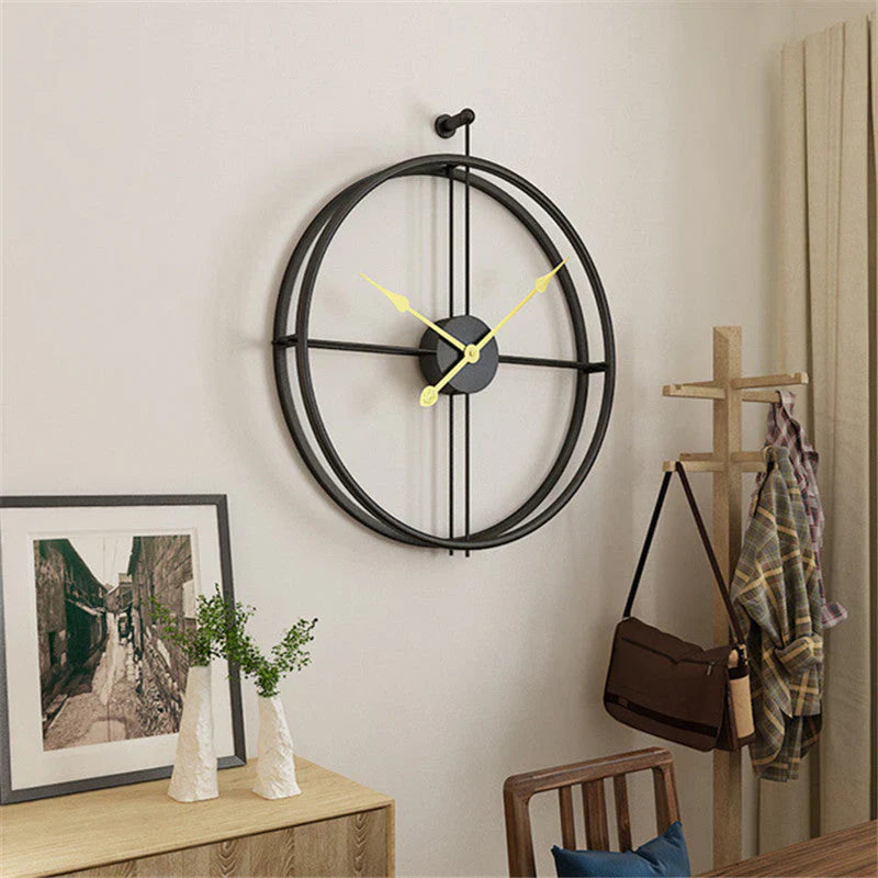 IronClock XL Wandklok 52 cm – Minimalistisch Industrieel Design | Stille Quartz Beweging | Zwart of Zwart-Goud | Metalen Klok voor Woonkamer, Kantoor & Keuken