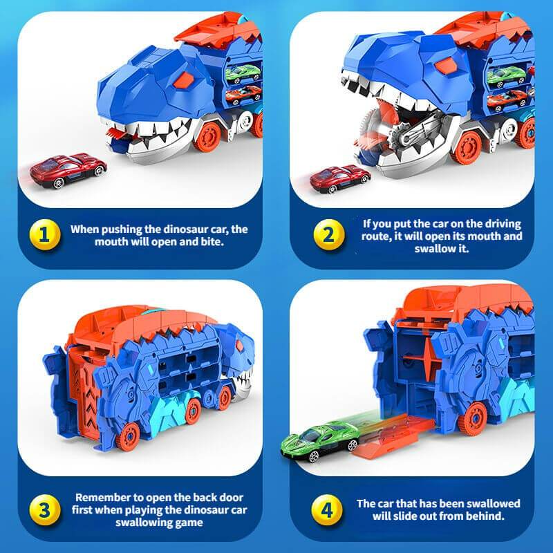 Jurassic Transporter Dinosaurus Vrachtwagen – 3-in-1 Speelset – Transformeerbaar – Inclusief Racebaan en Auto’s – Educatief Speelgoed vanaf 3 jaar
