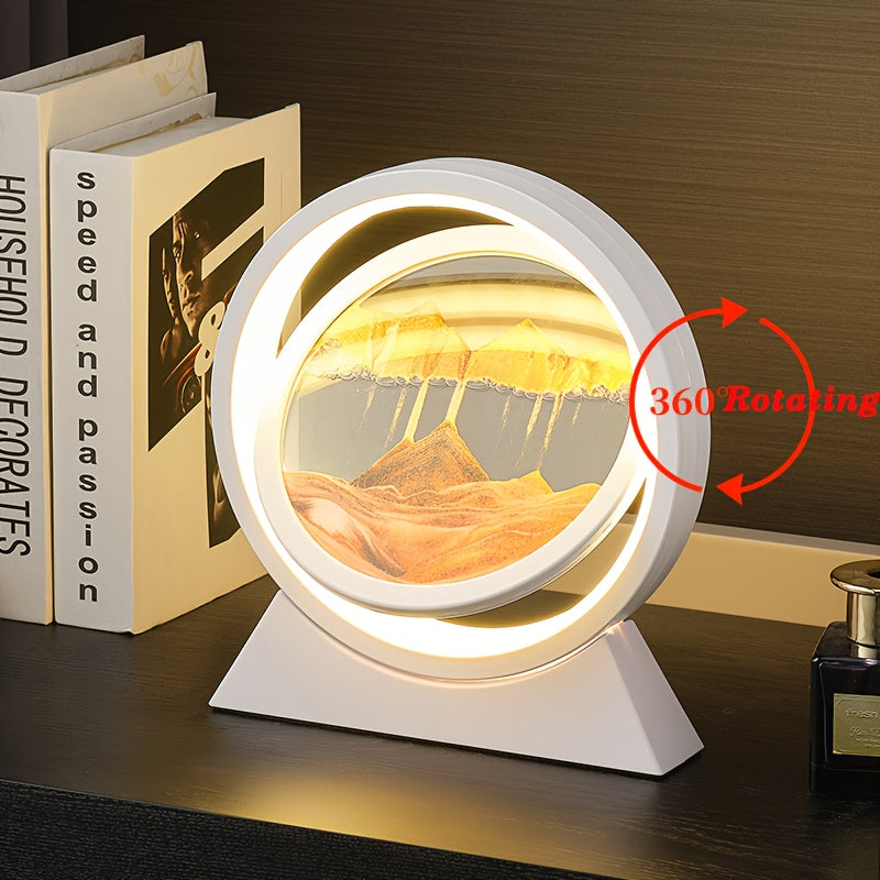 3D Bewegende Zandschilderij LED Tafellamp, Glas Zand Scene Nachtlicht, Romantisch Huisdecor