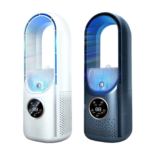 202Portable Airco - Draagbare Stille Aircooler - USB-Aangedreven - 6 Snelheden - Voor Thuis, Kantoor & Reizen - Wit/Blauw