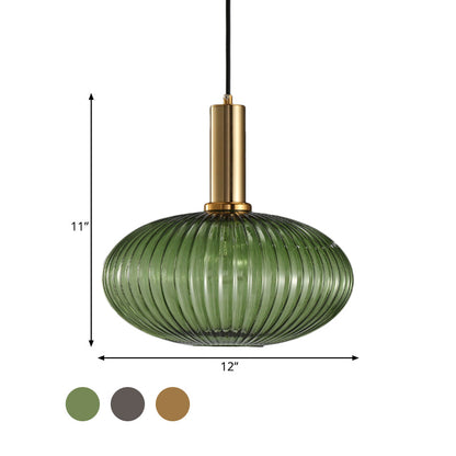 Zwarte/Gouden Moderne Hanglamp met Ribbelglas