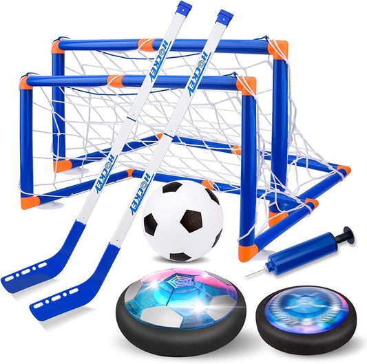 3-in-1 Hover Hockey en Voetbal Set - LED Verlichte Zwevende Bal voor Kinderen, Indoor en Outdoor Sport Speelgoed