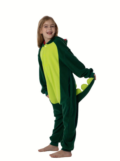 Charizard Kinderkostuum Onesie – Zachte Fleece Dierenpak met Vleugels & Capuchon – Verkleedpak voor Kinderen 4-10 Jaar